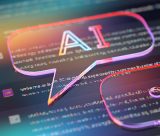 Speech bubble over a chat app featuring 'AI'